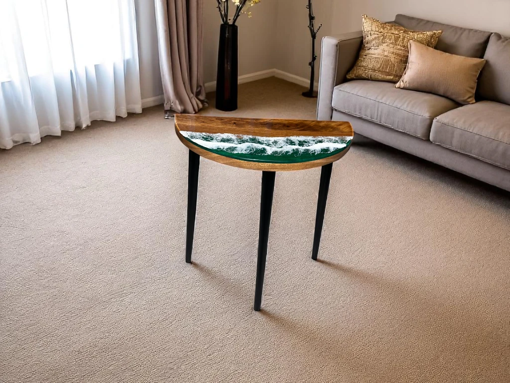 Half Moon Epoxy Table with Ocean Design – Made to Order 